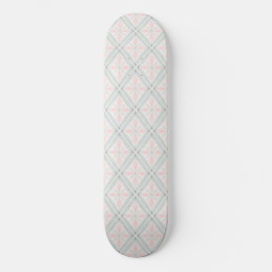 Green and pink pastel diamond pattern skateboard
