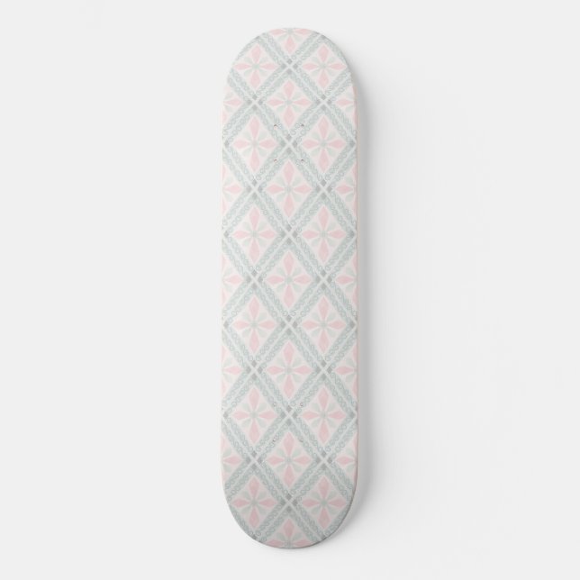 Green and pink pastel diamond pattern skateboard (Front)