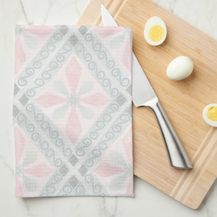 Green and pink pastel diamond pattern tea towel