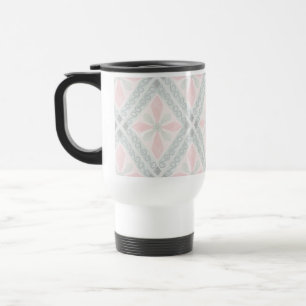 Green and pink pastel diamond pattern travel mug