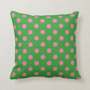 Green and Pink Polka Dot Pillow