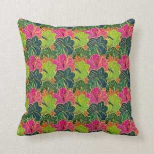 Green And Pink Rustic Floral Pattern Cushion