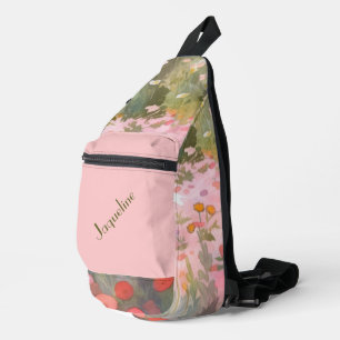 Green and Pink Spring Meadows Background Sling Bag