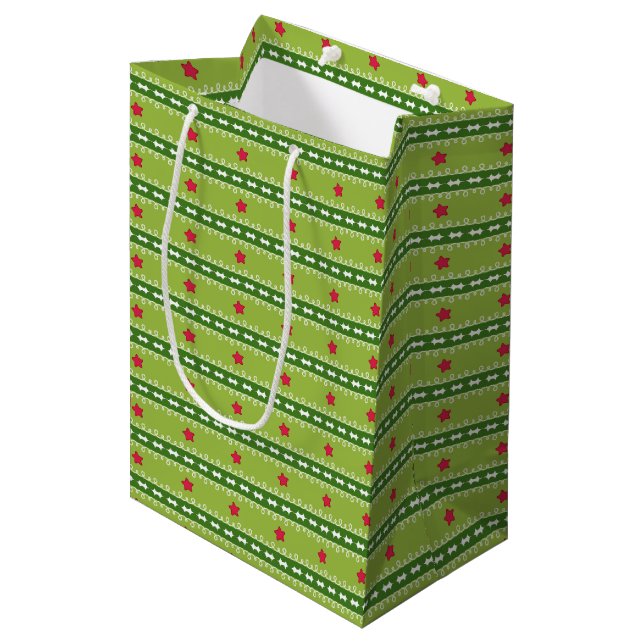 Green and Pink Stars Gift Bag (Front Angled)