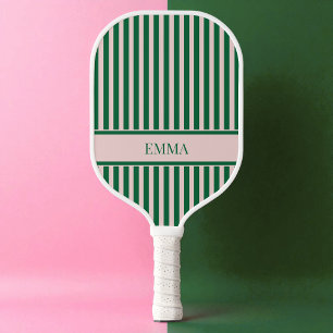 Green and Pink Stipes Modern Personalized Name Pickleball Paddle