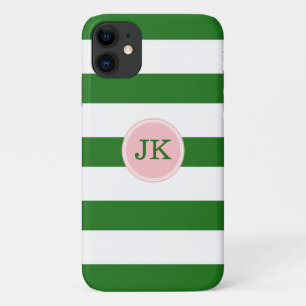 Green and Pink Stripe Monogram Case-Mate iPhone Case