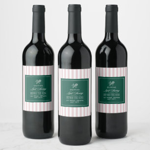 Green and pink Stripe Tennis Bachelorette elegant Wine Label