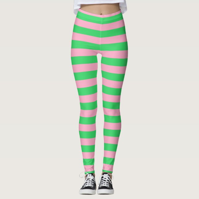 Green and Pink Stripes Leggings (Front)
