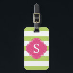 Green and Pink Stripes Monogram Luggage Tag<br><div class="desc">Cute and stylish designer luggage tag features a cute stripes pattern and can be personalised with your monogram initials,  name and information.</div>