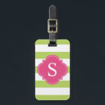 Green and Pink Stripes Monogram Luggage Tag<br><div class="desc">Cute and stylish designer luggage tag features a cute stripes pattern and can be personalised with your monogram initials,  name and information.</div>