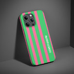 Green and Pink  Stripes Pattern Personalised  iPhone 16 Pro Case<br><div class="desc">Add a stylish touch to your phone with this green and pink stripes pattern personalised iPhone 16 Pro case. Featuring a chic striped design, it offers a perfect blend of elegance and modern flair. Customise it with your name or initials for a unique look, making it a great accessory or...</div>