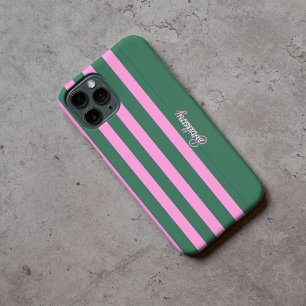 Green and Pink Stripes Pattern Personalised iPhone 16 Pro Case