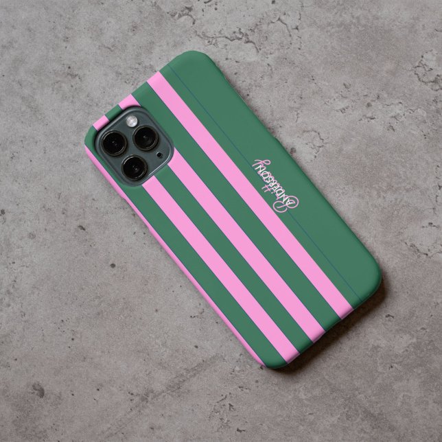 Green and Pink  Stripes Pattern Personalised  Case-Mate iPhone Case (Creator Uploaded)