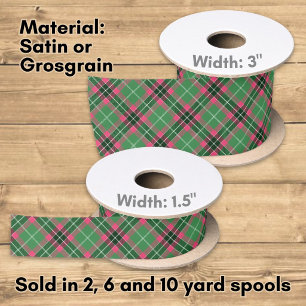 Green and Pink Tartan Satin Ribbon