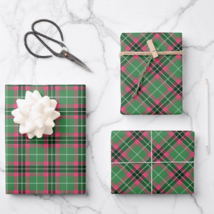 Green and Pink Tartan Wrapping Paper Sheet