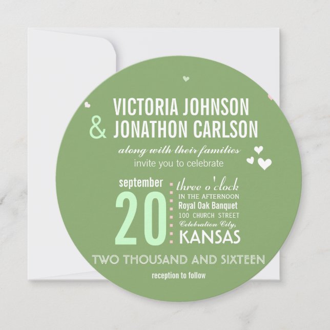 Green and Pink Trendy Geometric Typography Wedding Invitation (Front)