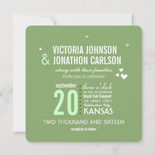 Green and Pink Trendy Geometric Typography Wedding Invitation