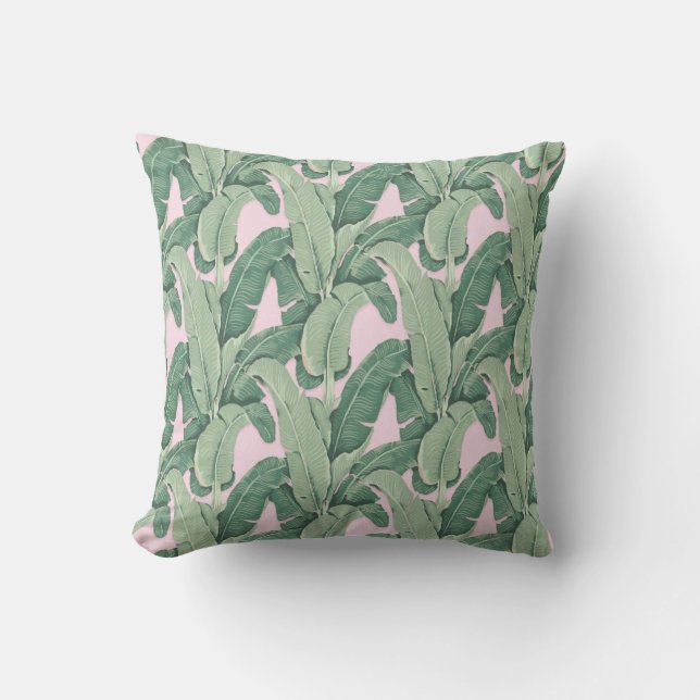 Green and Pink Tropical Leaves | Cabana Outdoor Pi Cushion (Front)