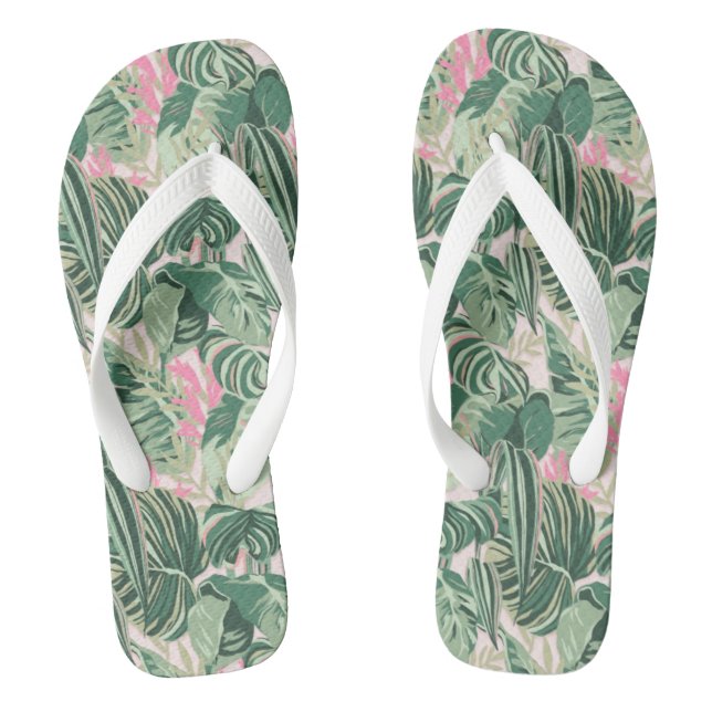 Green and Pink Tropical Leaves | Happy Birthday  P Jandals (Footbed)