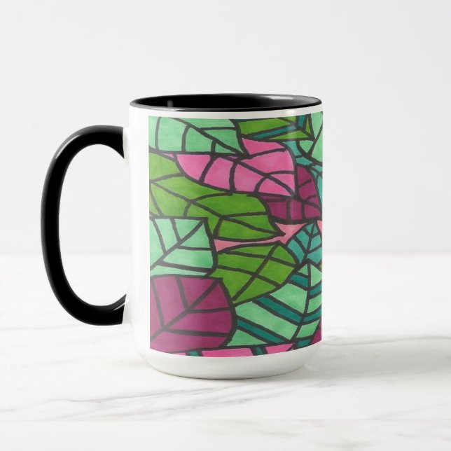 Green and Pink Tropical Leaves  Mug (Left)