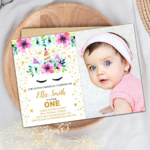 Green and Pink Unicorn Birthday Invitation with Ph