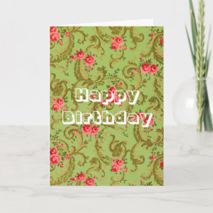 Green and pink vintage floral birthday card