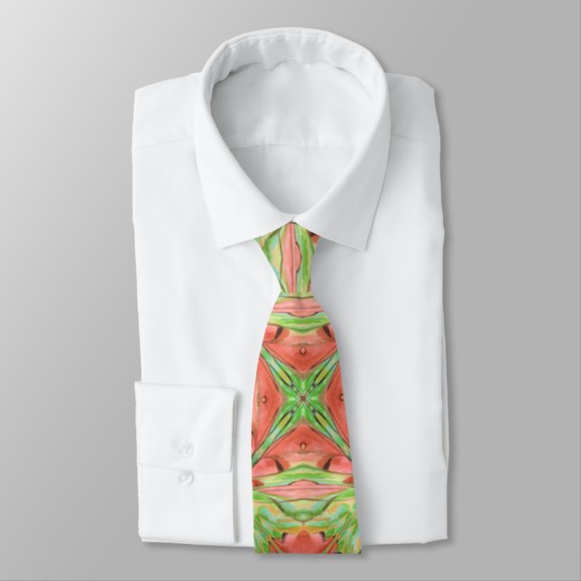 Green And Pink Watercolor Abstract Pattern  Tie (Tied)