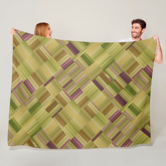 Green and Plum Geometric Stripe Block Pattern Fleece Blanket (In Situ)