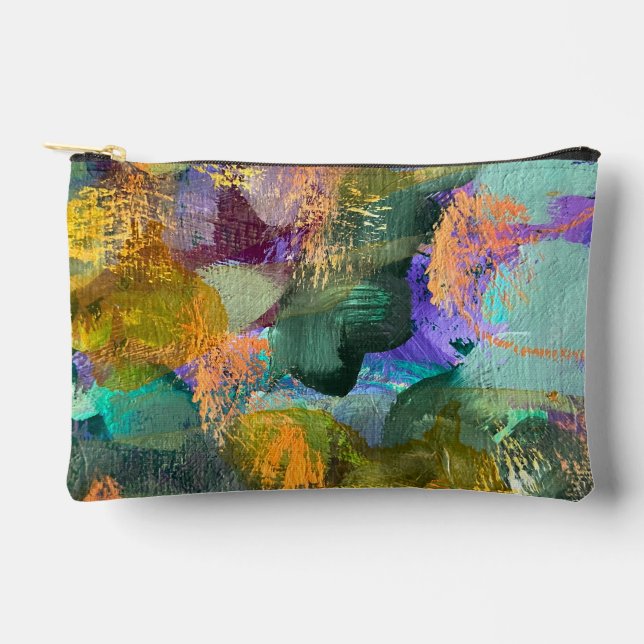 Green and Purple Abstract Floral Accessory Pouch (Front)