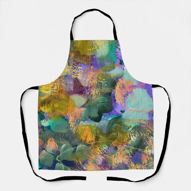 Green and Purple Abstract Floral Apron (Front)