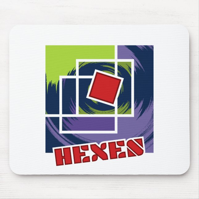 Green and Purple Abstract Rebel Squares with Hexes Mouse Pad (Front)