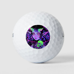 Green and Purple Alien Elf Anime Girl Golf Balls