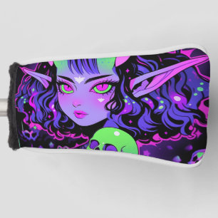 Green and Purple Alien Elf Anime Girl Golf Head Cover