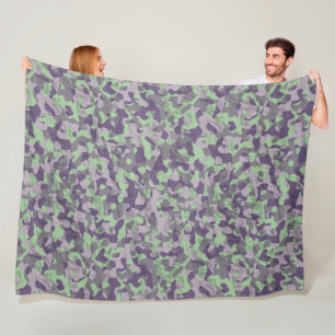 green and purple camo abstract fleece blanket