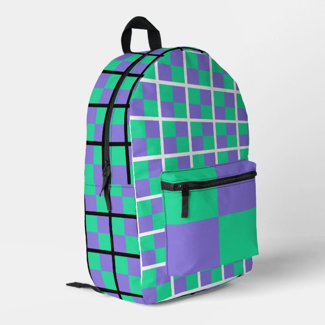 Green and Purple Checks backpack (Back Corner Left)