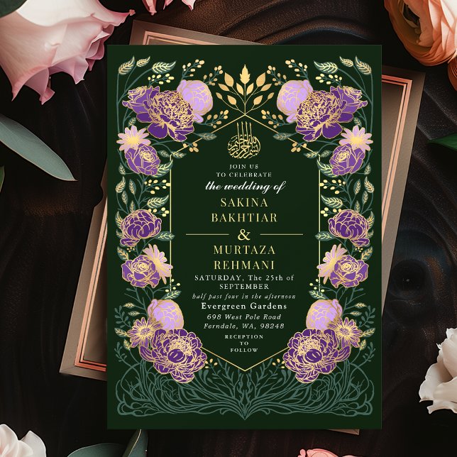 Green and Purple Enchanted Floral Muslim Wedding Invitation (Creator Uploaded)