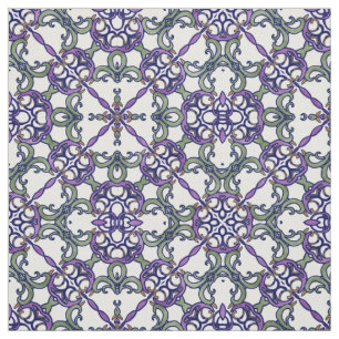 Green and Purple Floral Damask Pattern Fabric