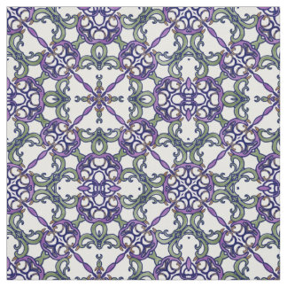 Green and Purple Floral Damask Pattern Fabric