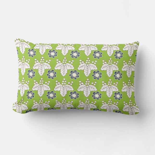 Green and Purple Floral Pattern Spring Wallpaper Lumbar Cushion (Front)