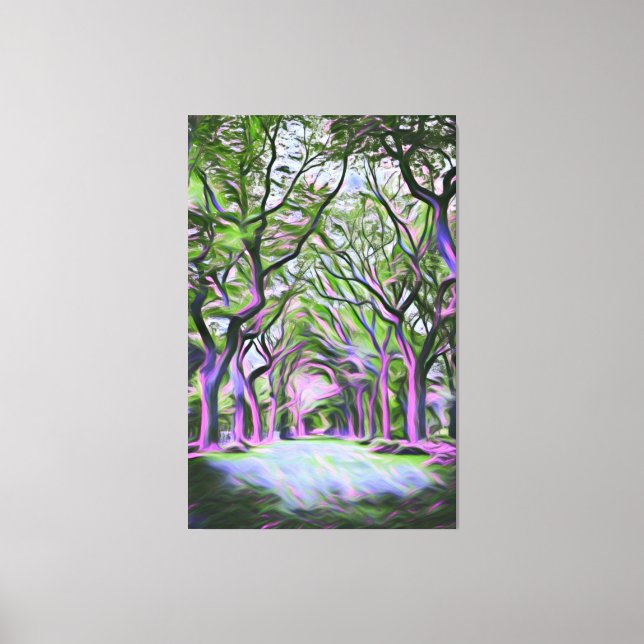 Green and Purple Forest Landscape Digital Art Canvas Print (Front)