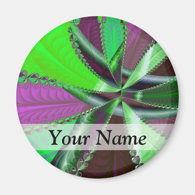 Green and purple fractal pattern magnet (Front)