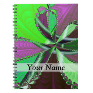 Green and purple fractal pattern spiral notebook
