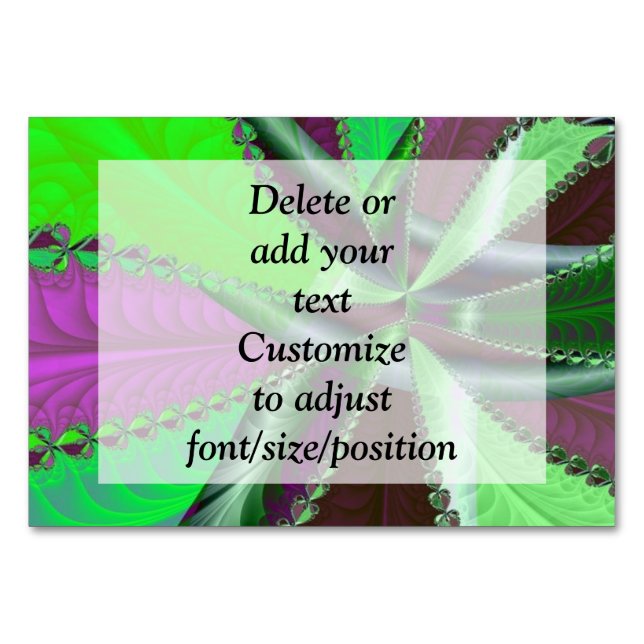 Green and purple fractal pattern table number (Front)
