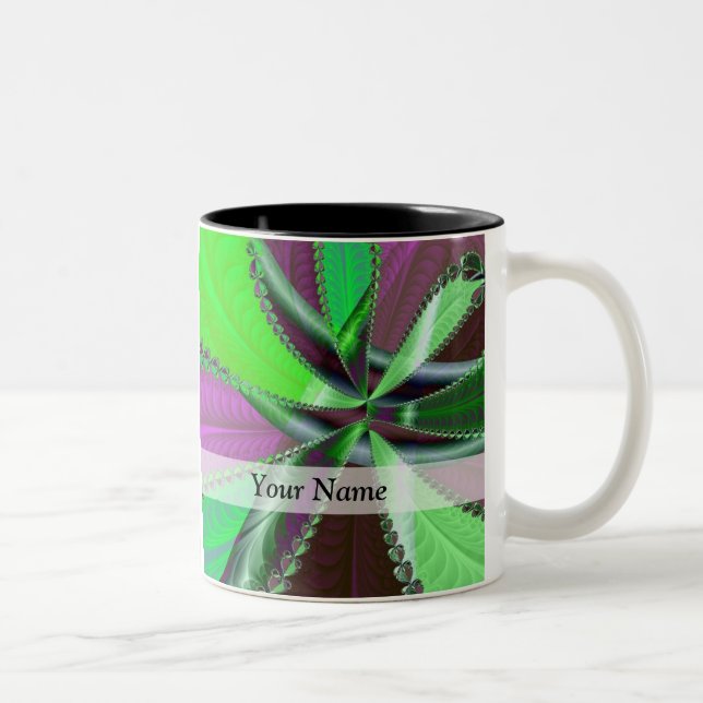 Green and purple fractal pattern Two-Tone coffee mug (Right)