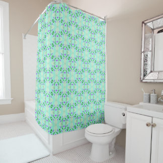 Green and Purple Geometric Flower Petals Shower Curtain