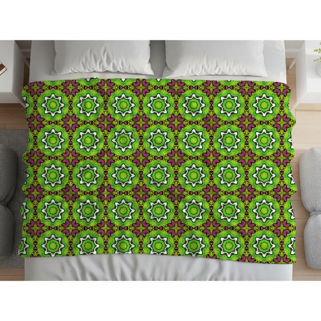 Green and purple geometric mandala pattern fleece blanket (Creator Uploaded)