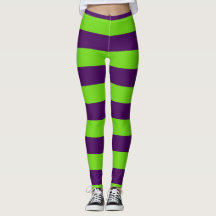 Green and Purple Halloween Stripes Leggings