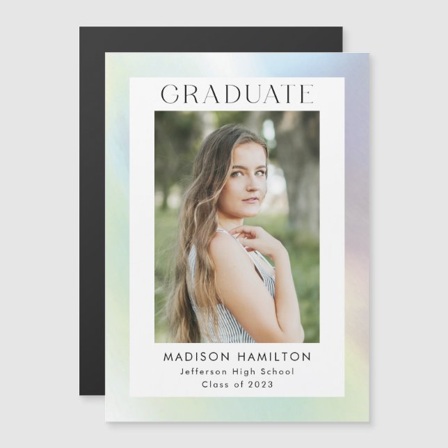 Green and Purple Holographic Photo Graduation Magnetic Invitation (Front/Back)