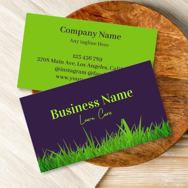 Green And Purple Lawn Care  Business Card (Creator Uploaded)