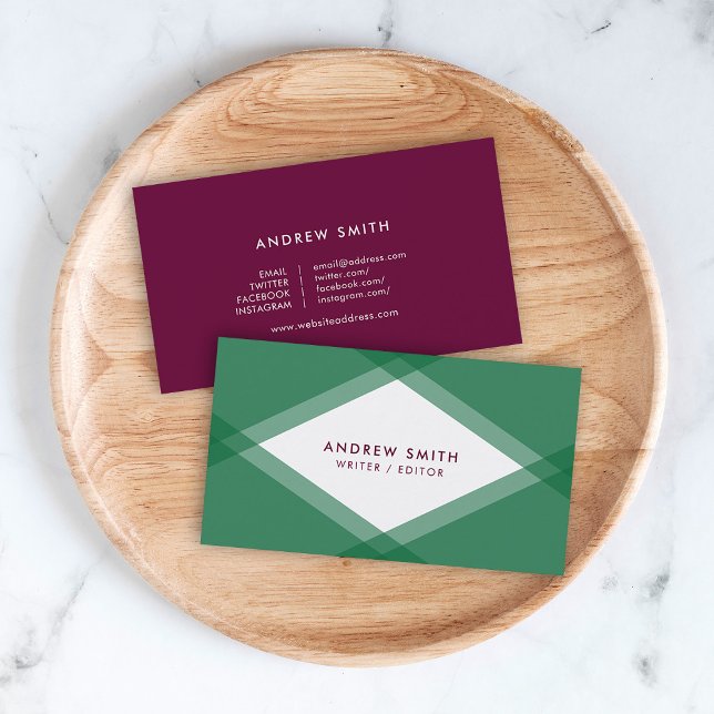 Green and Purple Layered Geometric Social Media Business Card (Creator Uploaded)